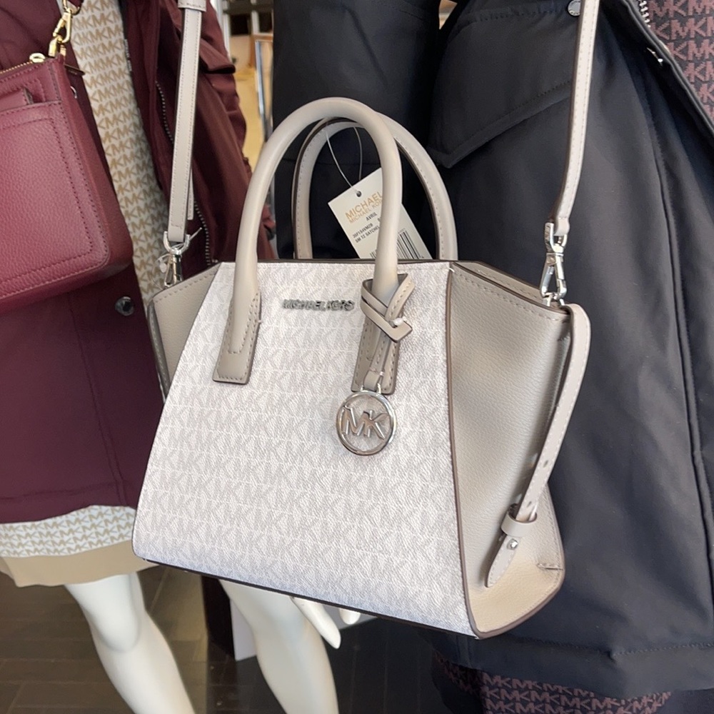 Michael Kors Avril Small Top Zip Satchel Shoulder Crossbody Bag Bright White